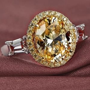 Silver Citrine Oval Ring With Halo